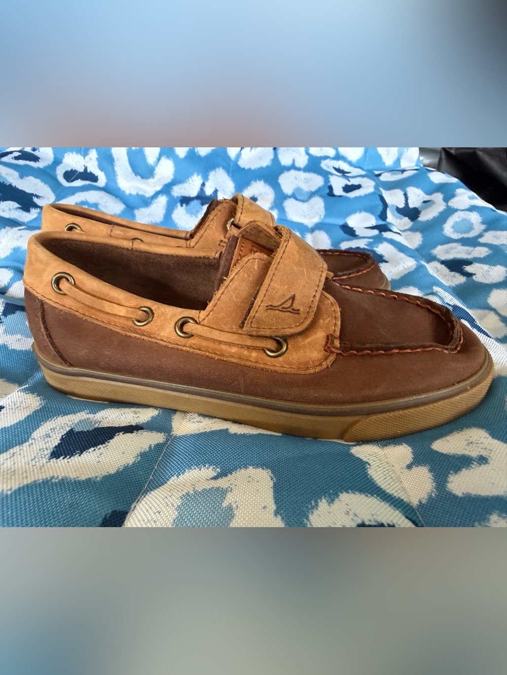 Sperry Topsider Kids Two-Tone Brown Leather Slip-On Boat Shoes